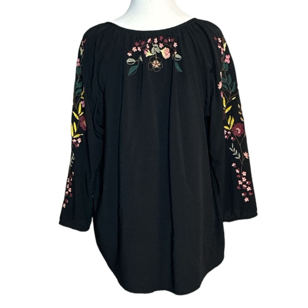 J.JILL FLORAL 3/4 SLEEVE BOHO FLORAL EMBROIDERED PEASANT BLOUSE - Picture 5 of 11